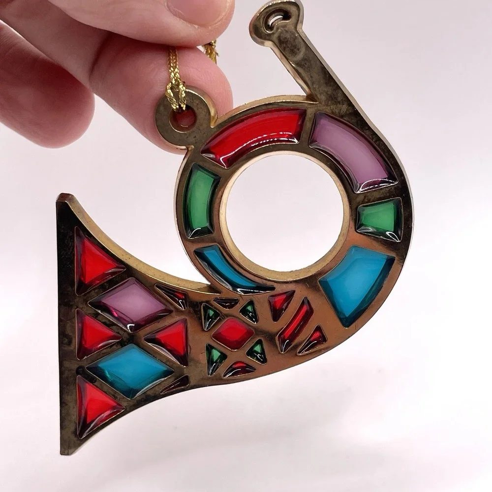 Avon Vintage Stained Glass Musical Instrument Christmas Ornaments Set of‎ 3